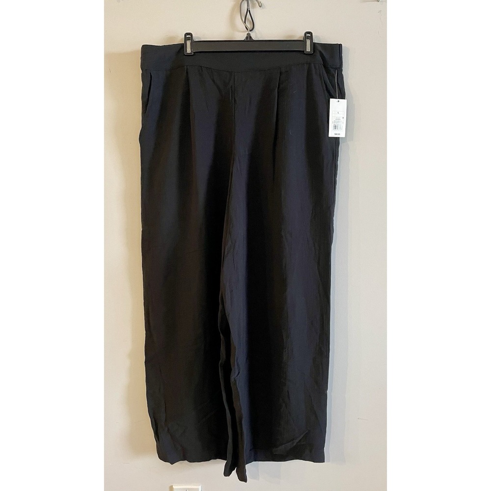 New Black Pants Size Large Wide-Leg Trouser Dress Pants Womens High Rise Elastic